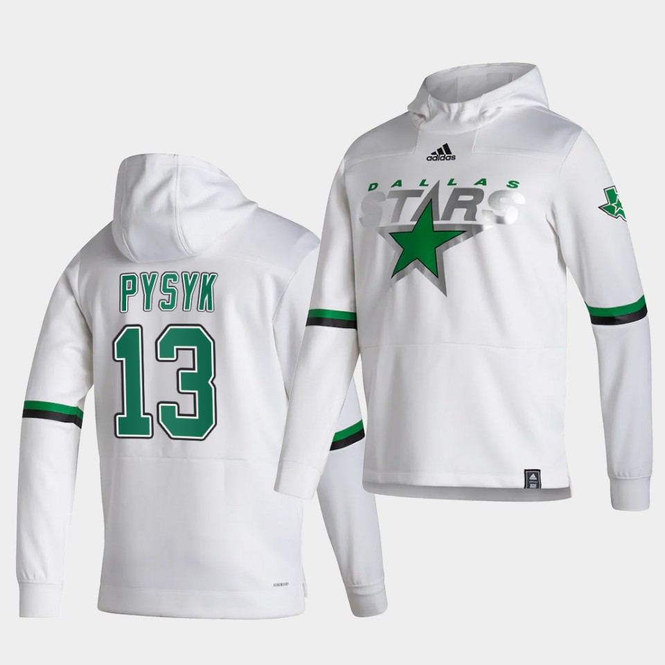 Men Dallas Stars #13 Pysyk White NHL 2021 Adidas Pullover Hoodie Jersey->dallas stars->NHL Jersey